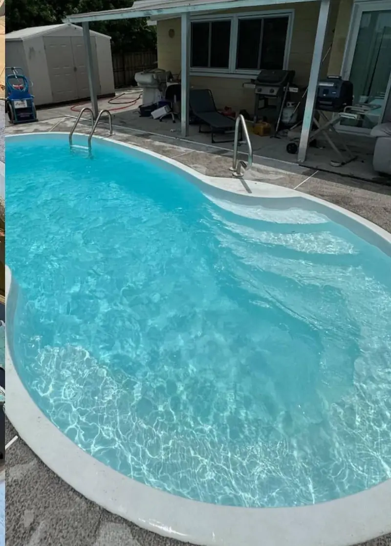After: the same pool, clean and blue